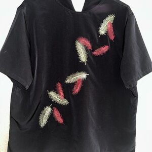 BonWorth Black Blouse with Red and Cream Embroidery